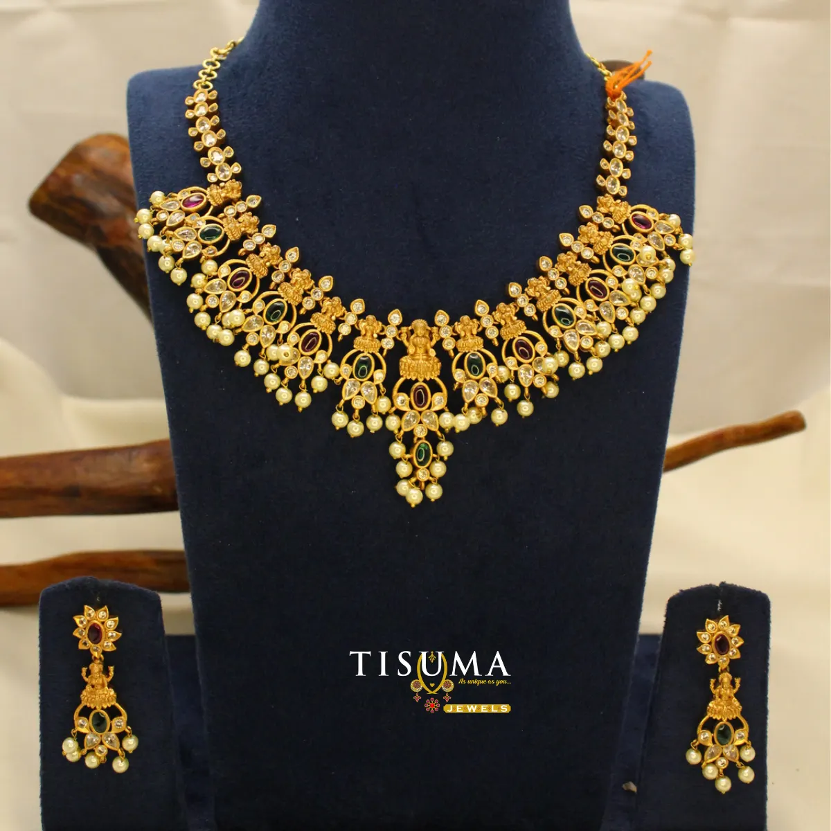 Lakshmi AD Green & Ruby Necklace Set