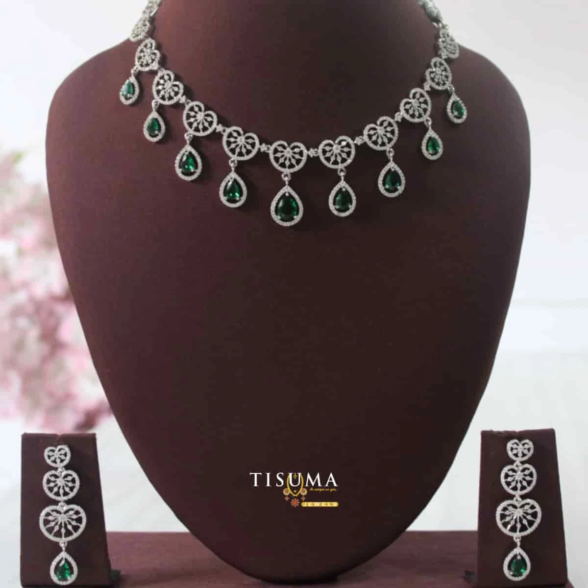 Green Emerald Drop AD Necklace Set