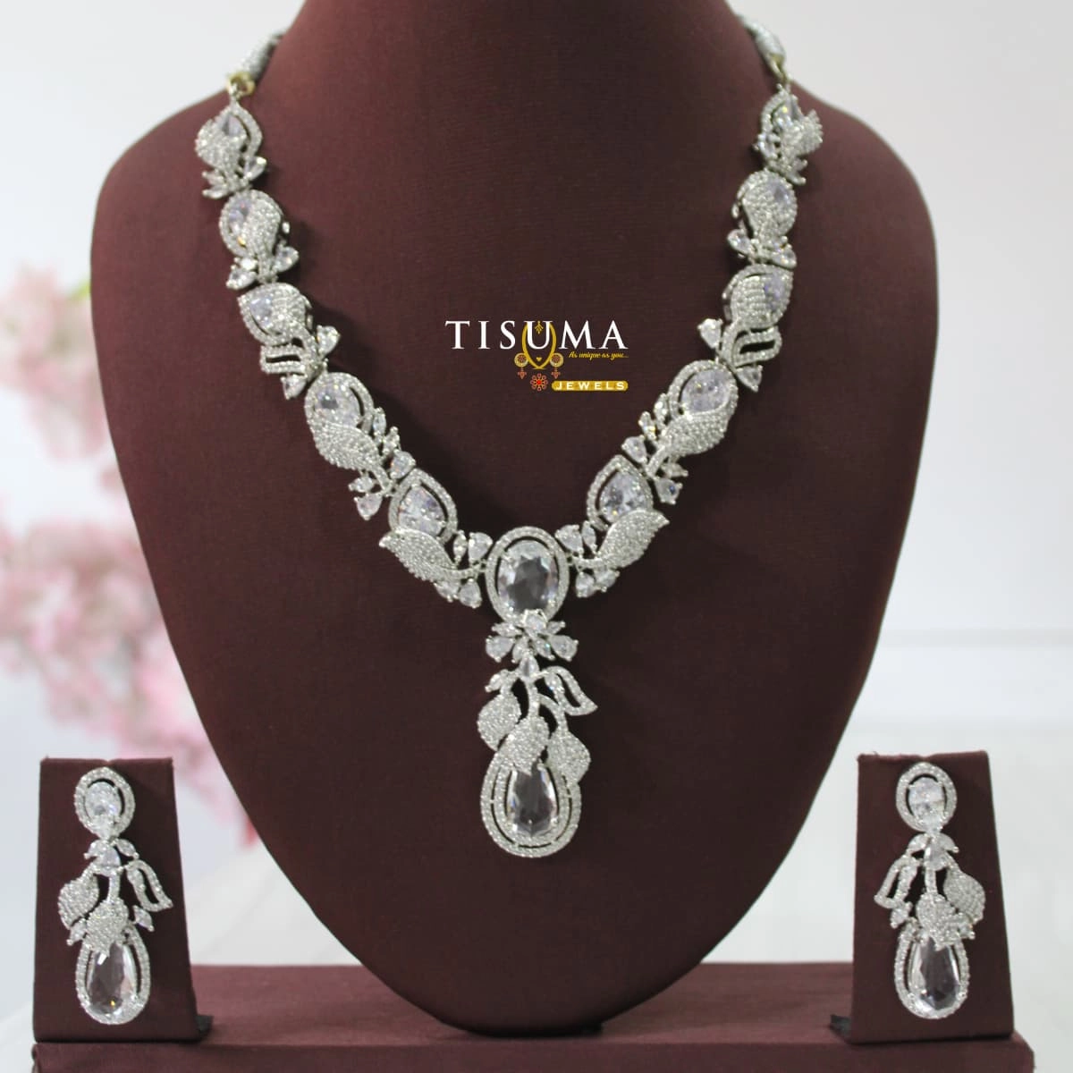 Elegant Crystal AD Peacock Necklace Set