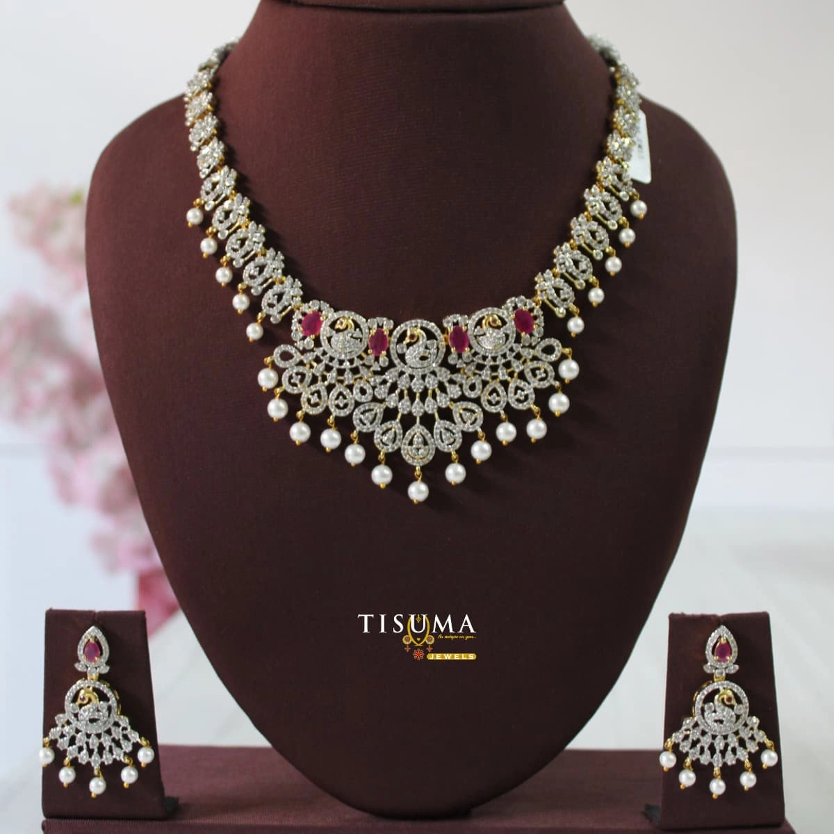 AD Pearl Drop Bridal Necklace Set