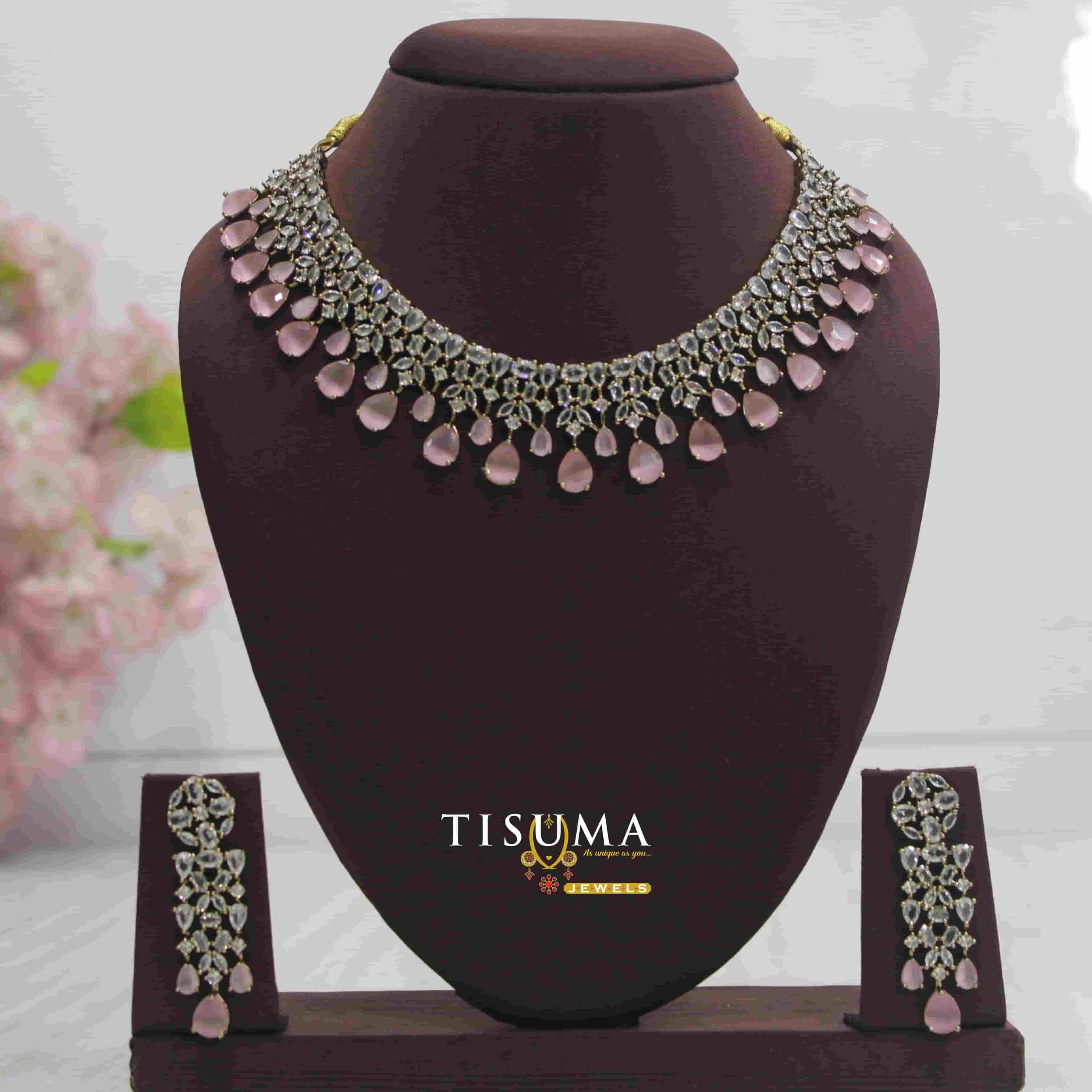 Victorian Pink Teardrop Choker Necklace Set