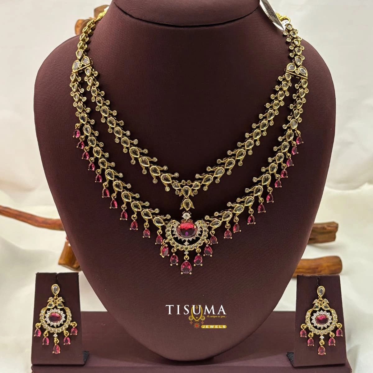 Victorian Ruby Double Layer Necklace Set