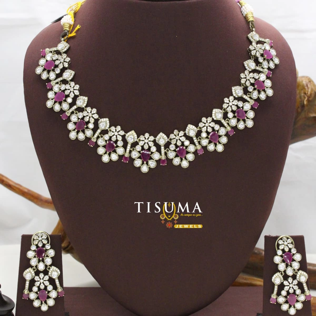 AD Ruby Stone Necklace Set