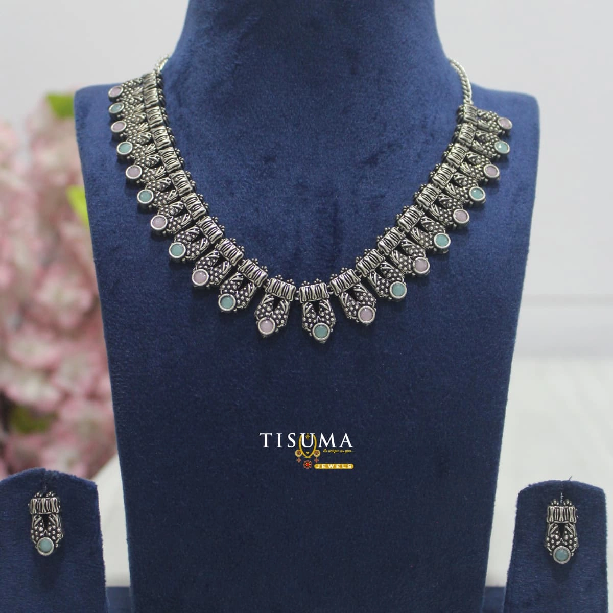 Multicolor Stone Oxidized Necklace Set