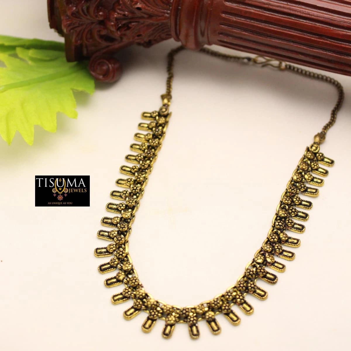 Antique Gold Finish Oxidized Necklace