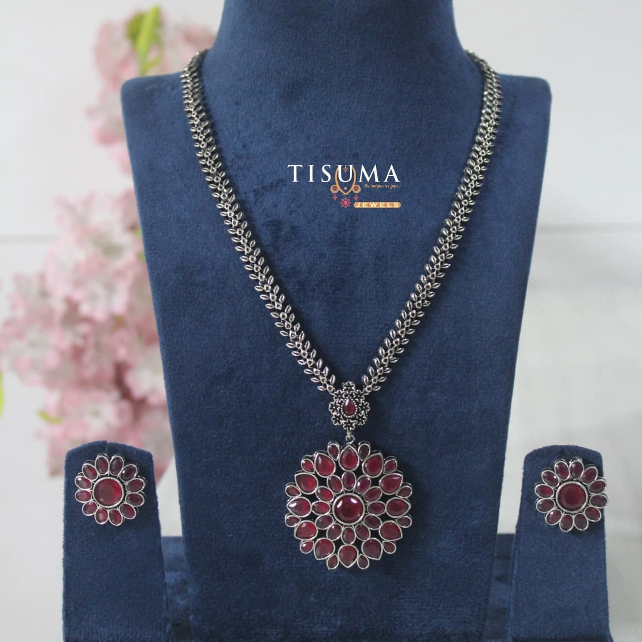 Red Stone Floral Oxidized Haram