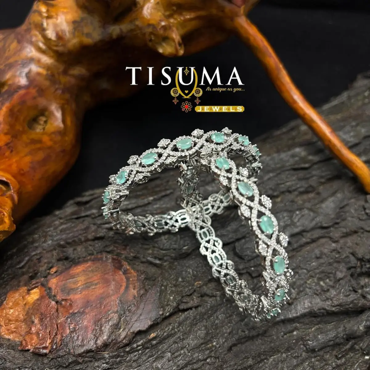 Silver Mint Infinity Bangles