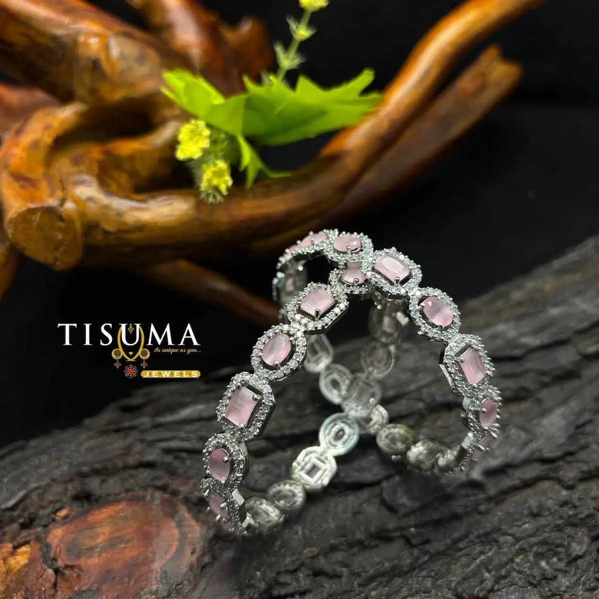 Silver Pink Halo Bangles