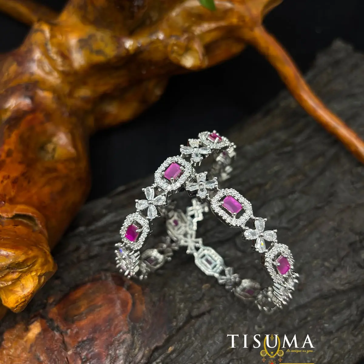 Silver Magenta Halo AD Bangles