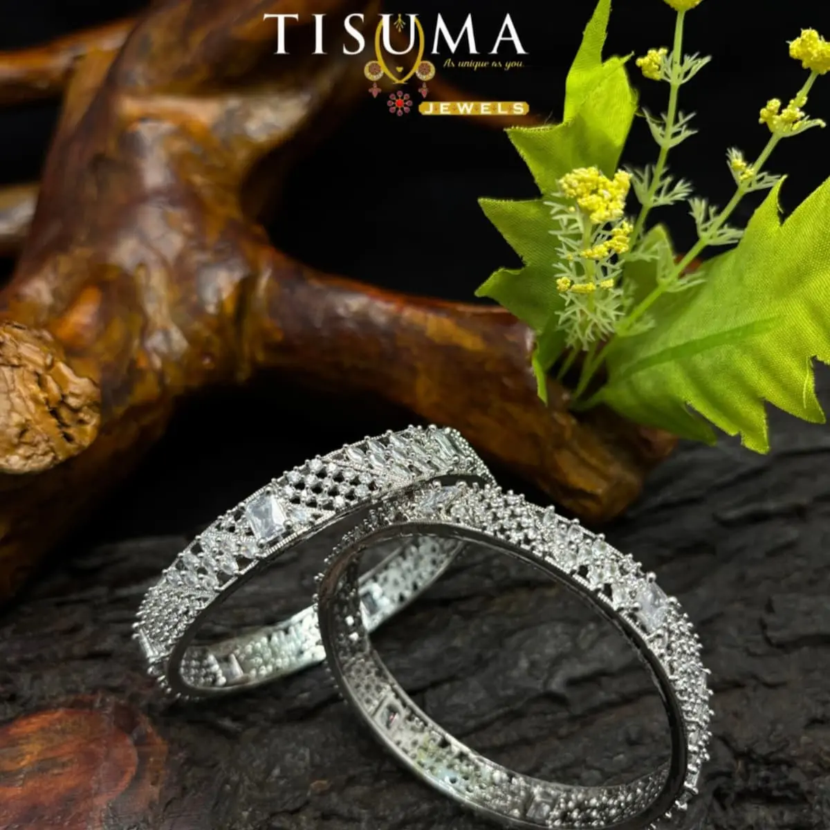 Tapered Mesh White AD Bangles