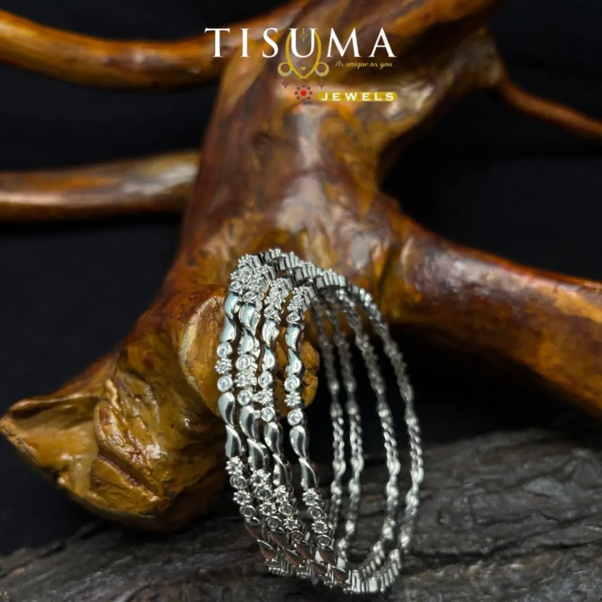 Silver Twisted AD Bangles