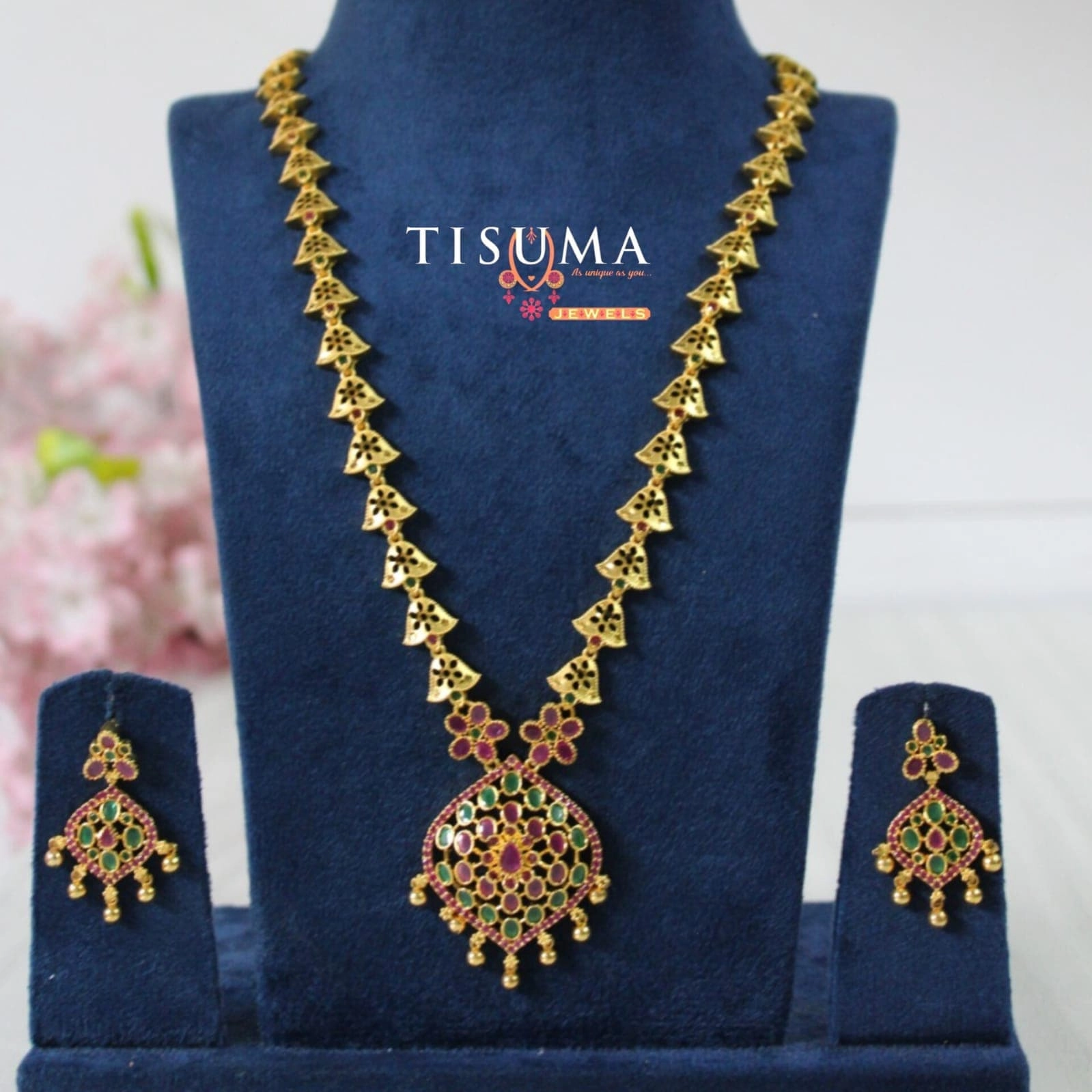 One Gram Floral Stone Pendant Haram