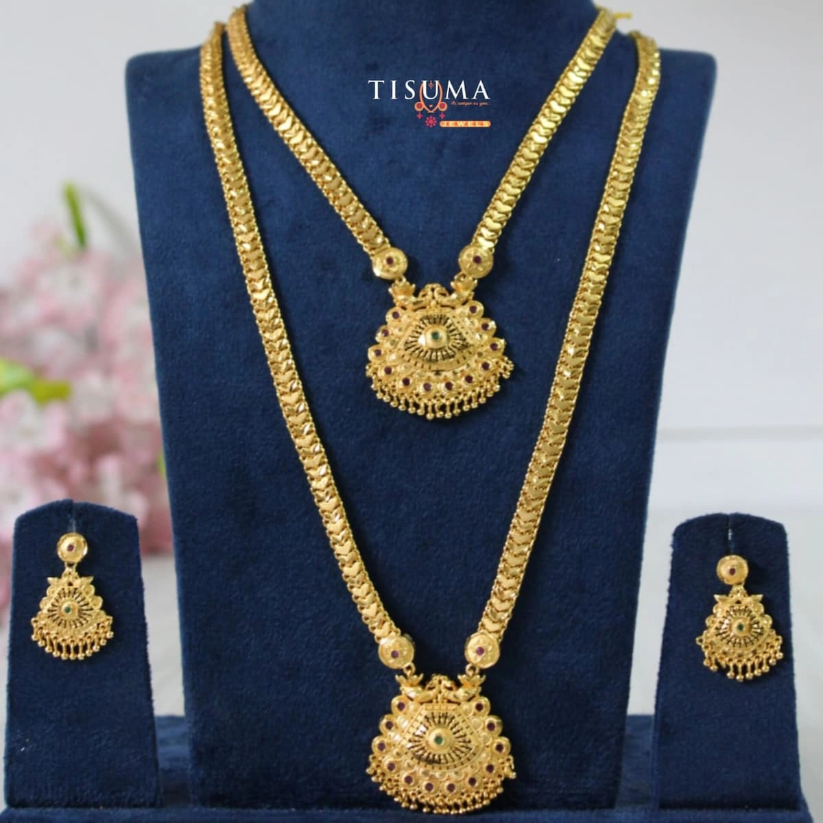One Gram Dual Pendant Combo Necklace Set