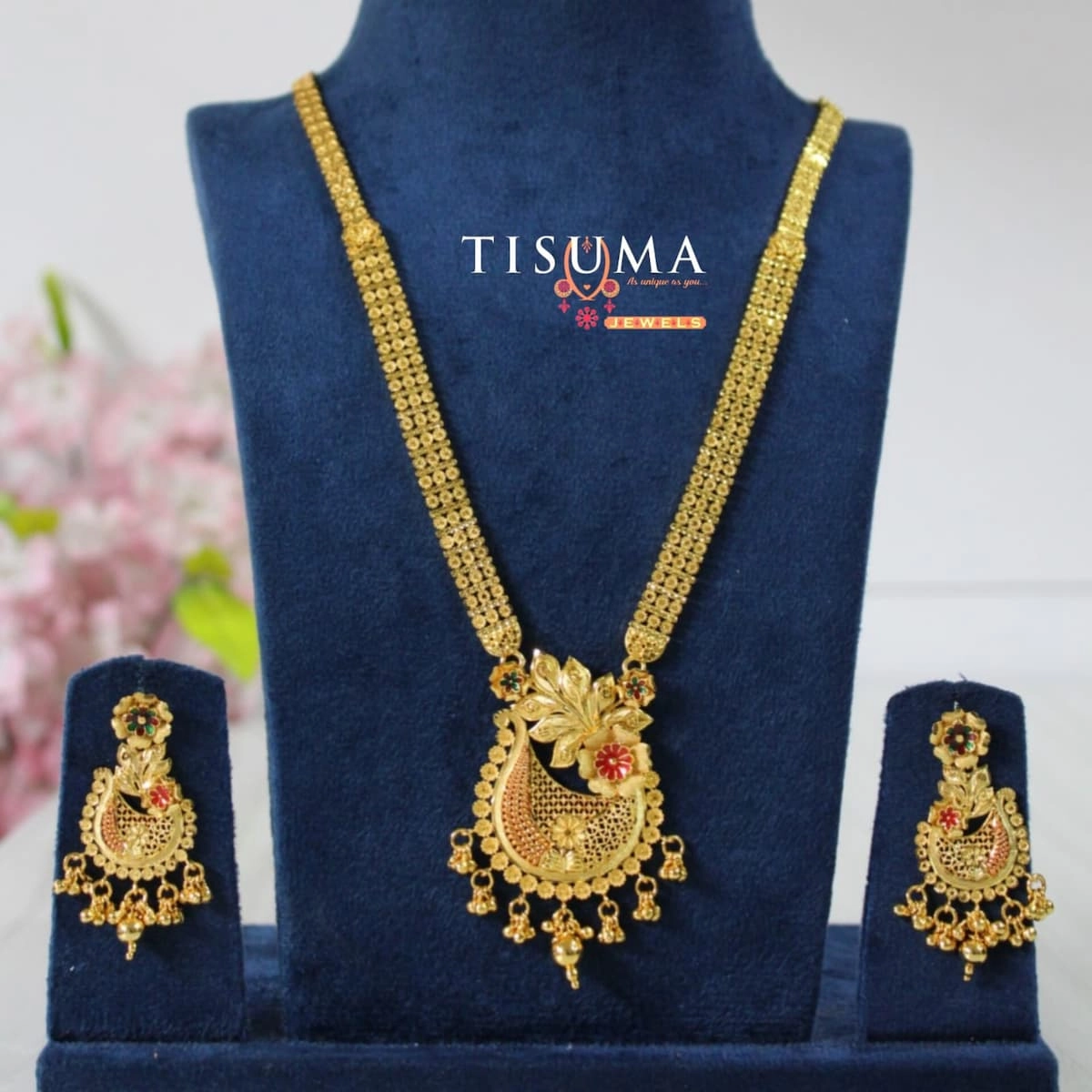 One Gram Floral Drop Pendant Haram