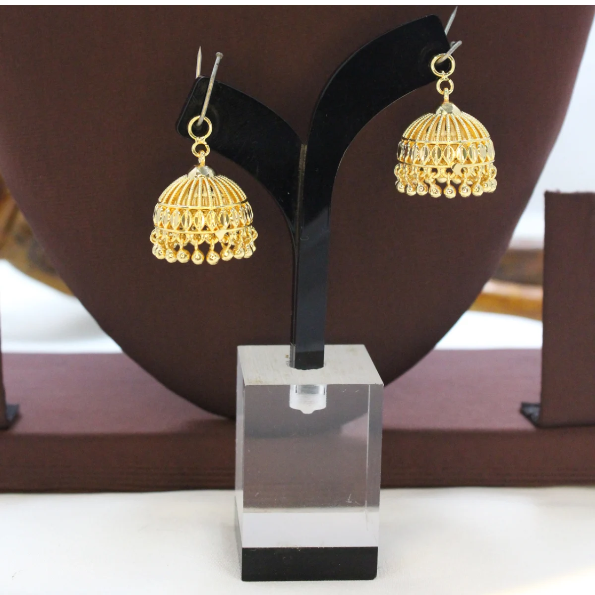 Gold Finish Dome Jhumka Earrings