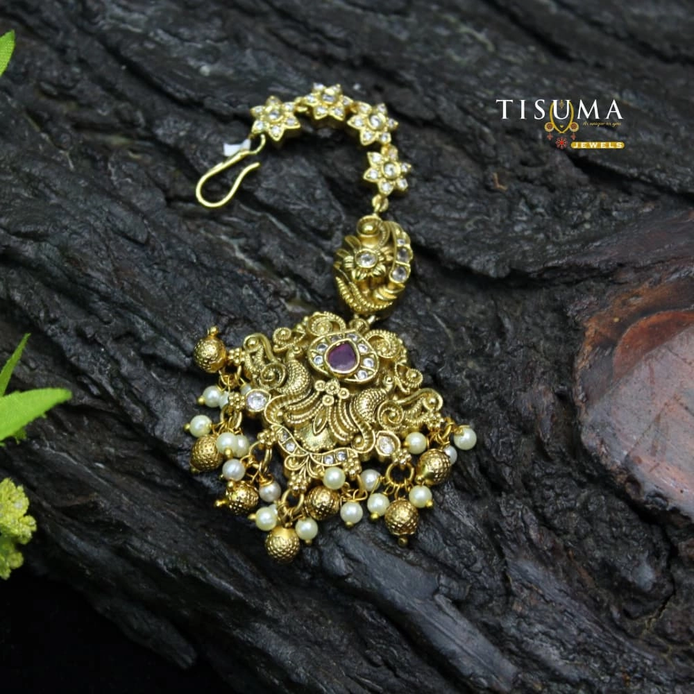 Purple Stone Peacock Design Nethi Sutti