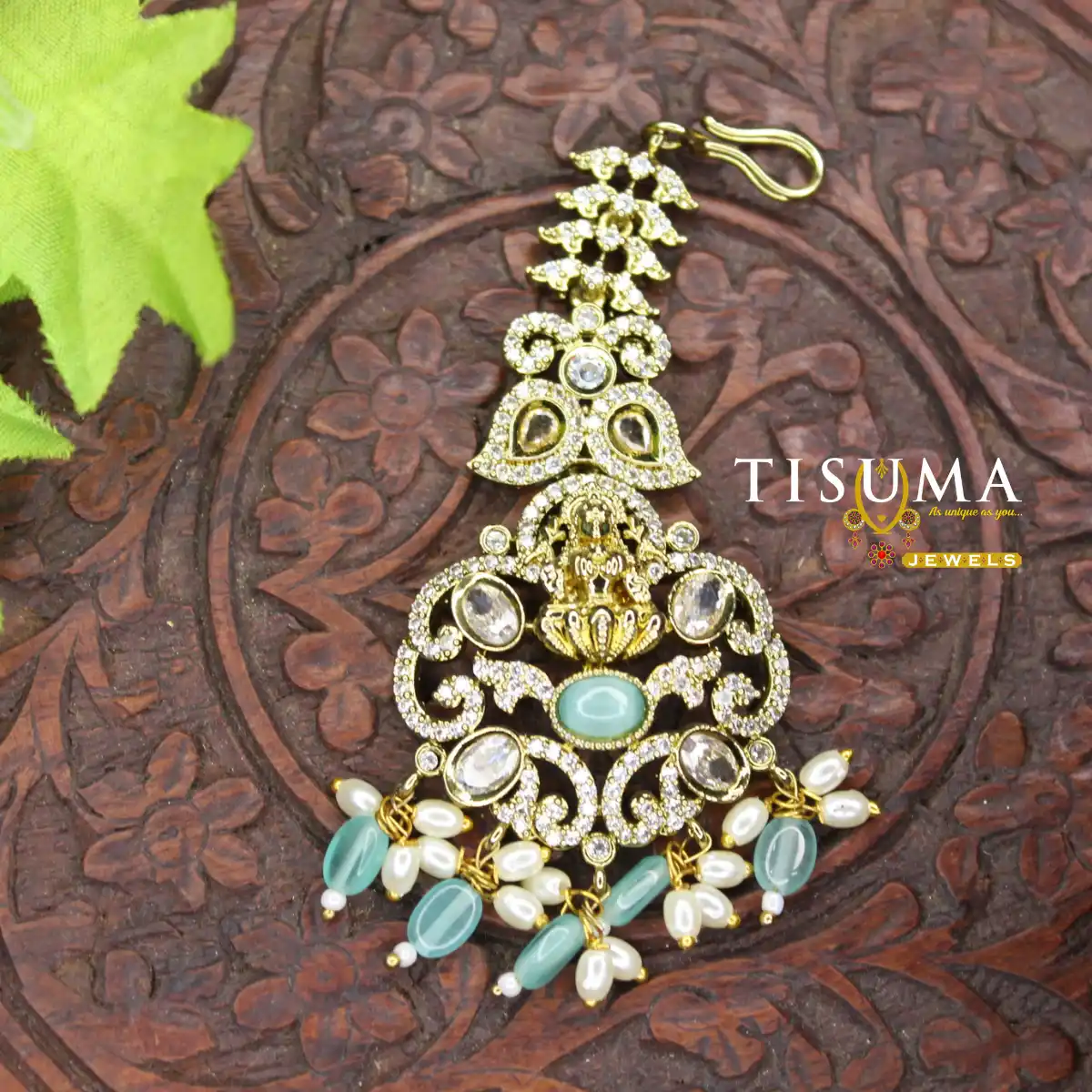Premium AD Peacock Lakshmi Pearl & Green Stone Nethi Chutti