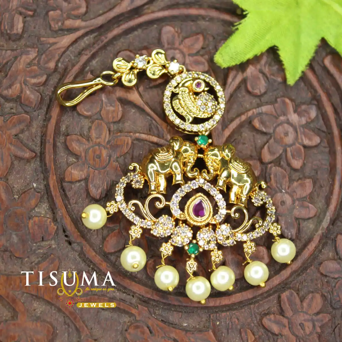 Elephant Design AD Pearl Drop Nethi Chutti