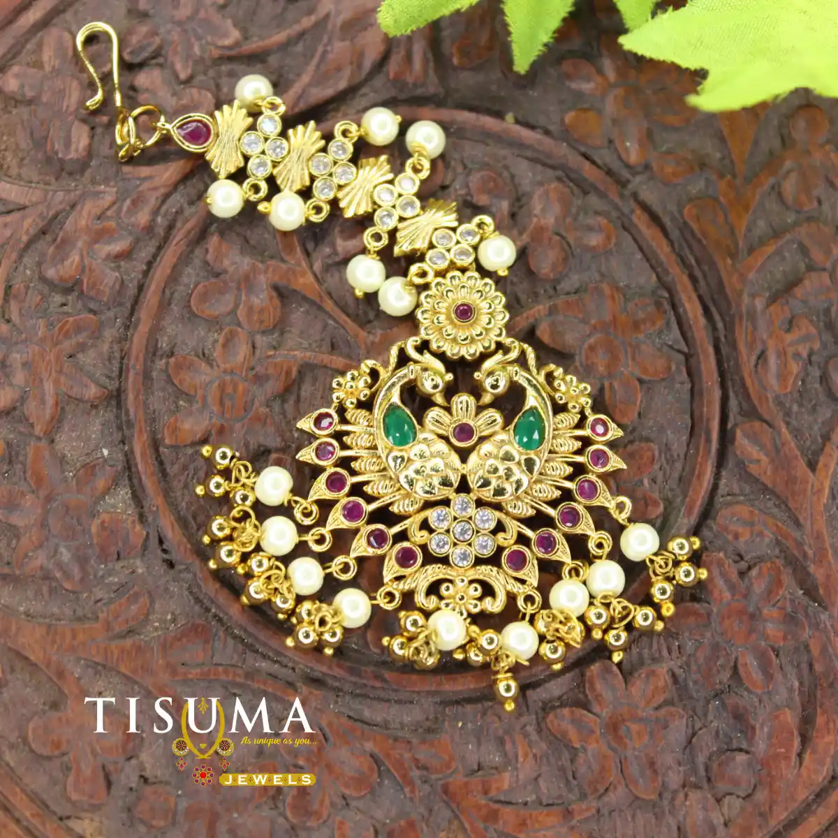 Peacock Design Pearl Drop Nethi Chutti