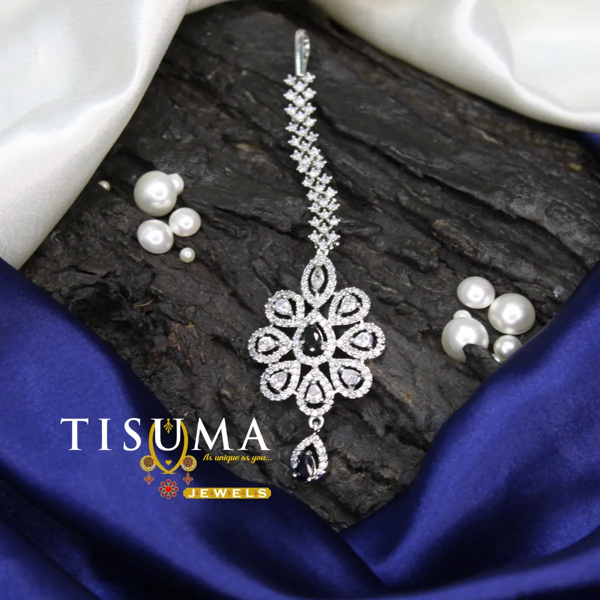Premium Blue Stone AD Floral Nethi Chutti