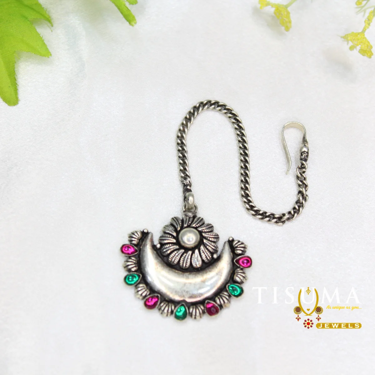 Antique Multicolor Stone Crescent Floral Nethi Chutti