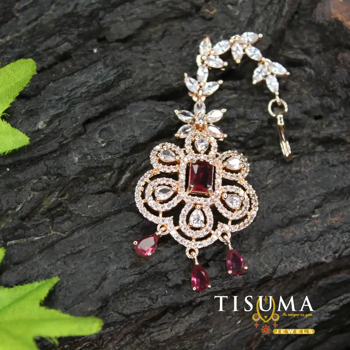 Ruby Red Stone Floral AD Nethi Chutti