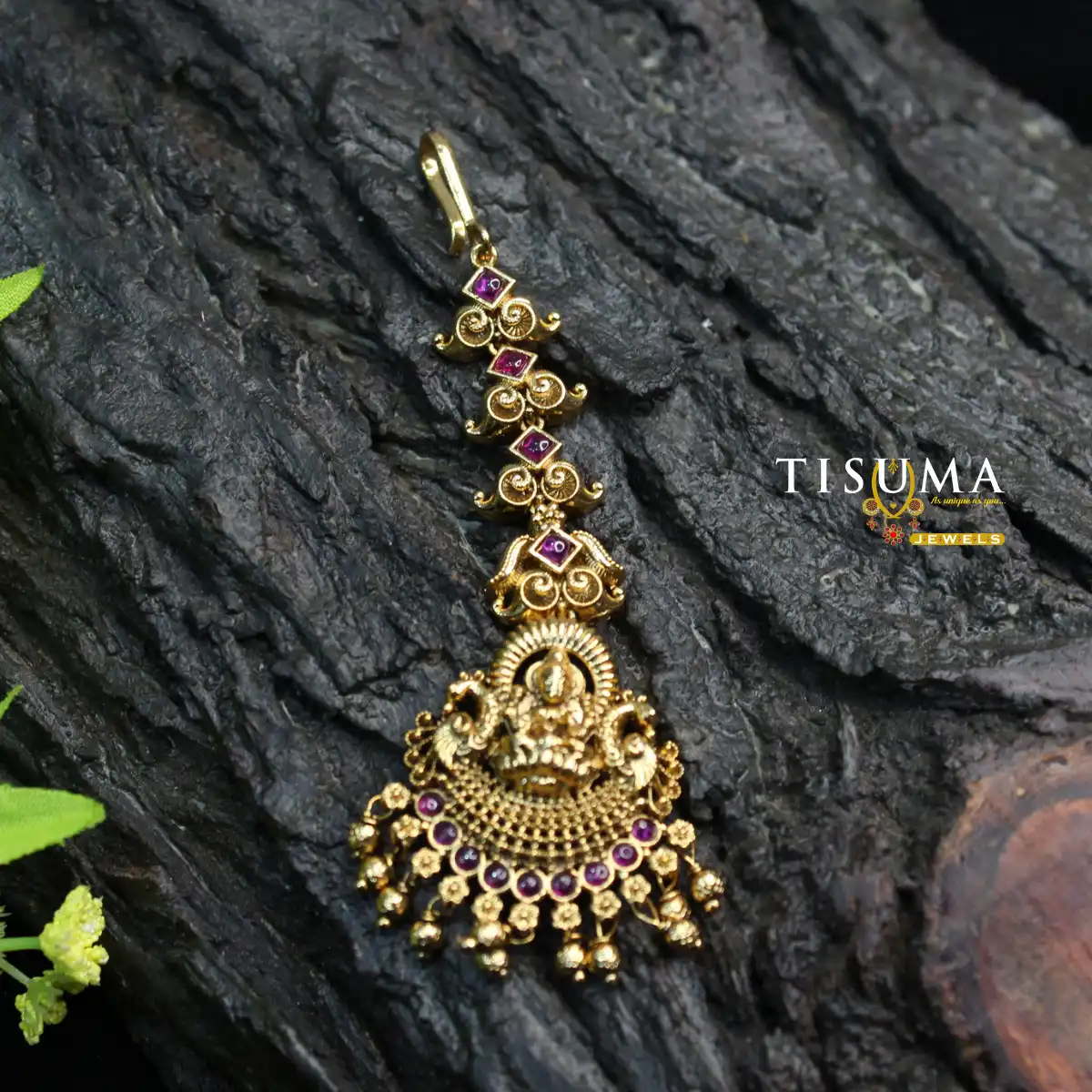 Antique Lakshmi Temple Design Ruby Stone Nethi Chutti