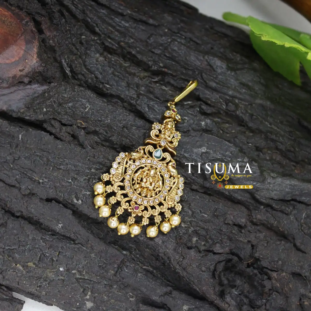 Lakshmi Peacock Pearl Drop Designer Nethi Chutti