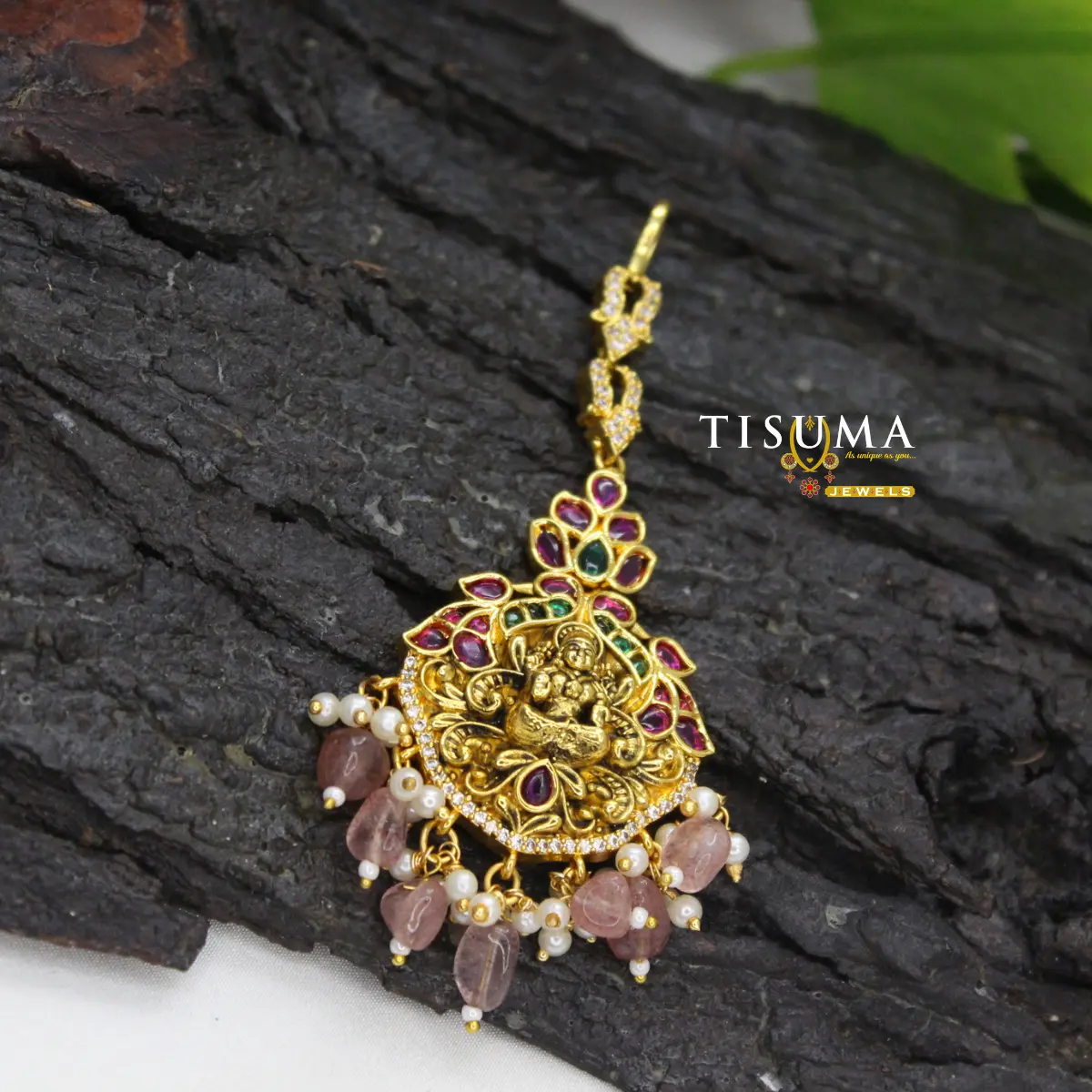 Lakshmi Ruby Green Stone Pearl Bead Nethi Chutti
