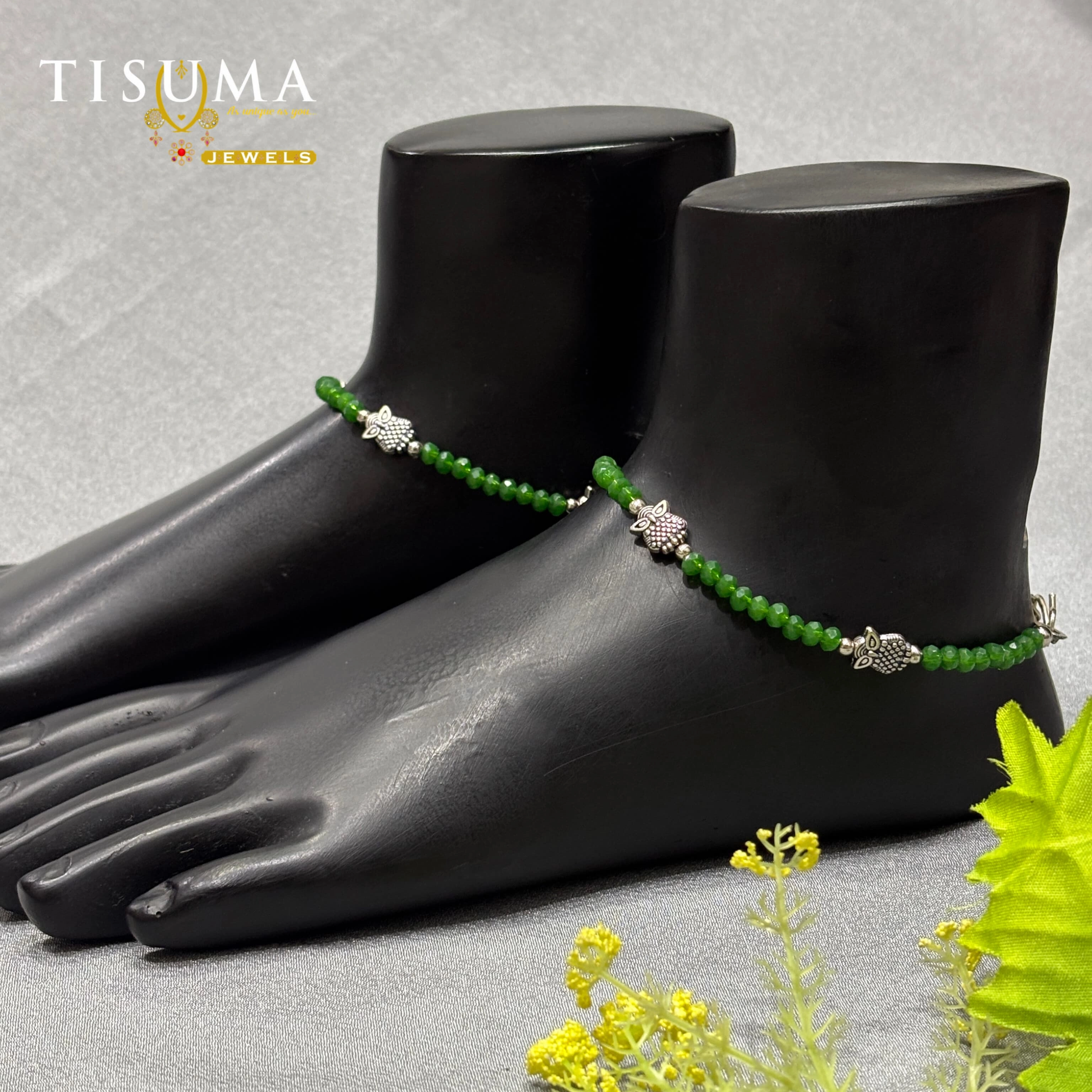 Green Beaded Peacock Anklet