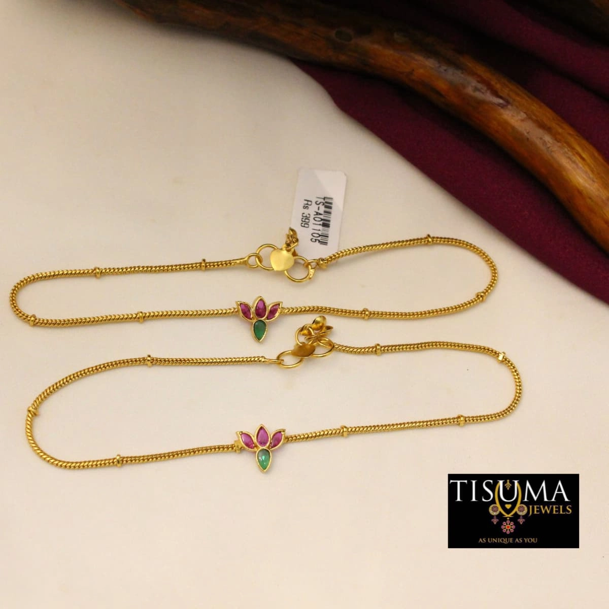One Gram Gold Lotus Stone Chain Anklet