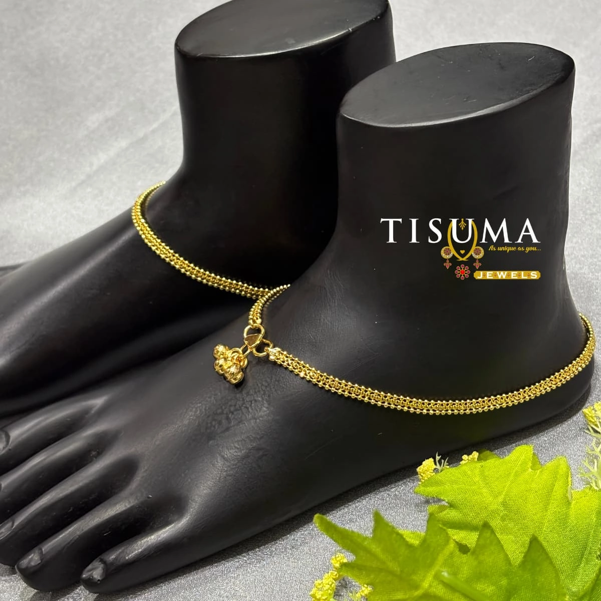 Gold Tone Double Chain Charm Anklet