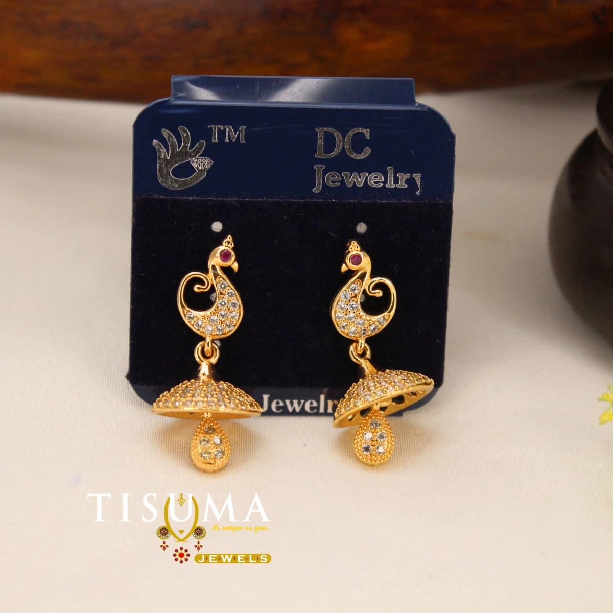 Peacock CZ Jhumka Earrings