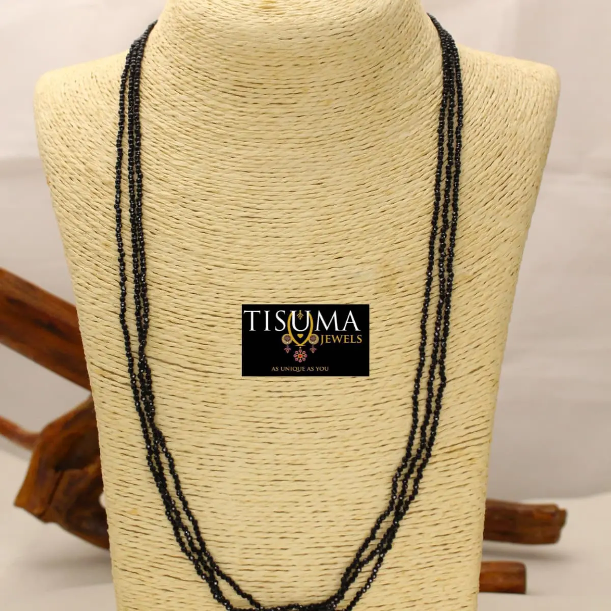 3 Line Crystal Chain -Black