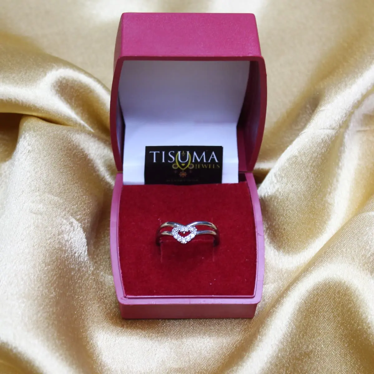Romantic Pavé CZ Heart Motif Chevron Tiara Band Fancy Silver Finger Ring in Velvet Gift Box for Women