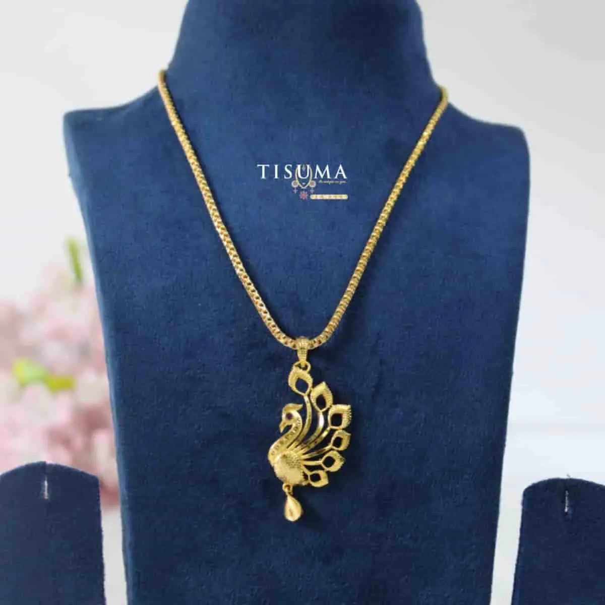 Traditional Gold Plated Royal Dancing Peacock Feather Motif Pendant with Textured Chain for Women