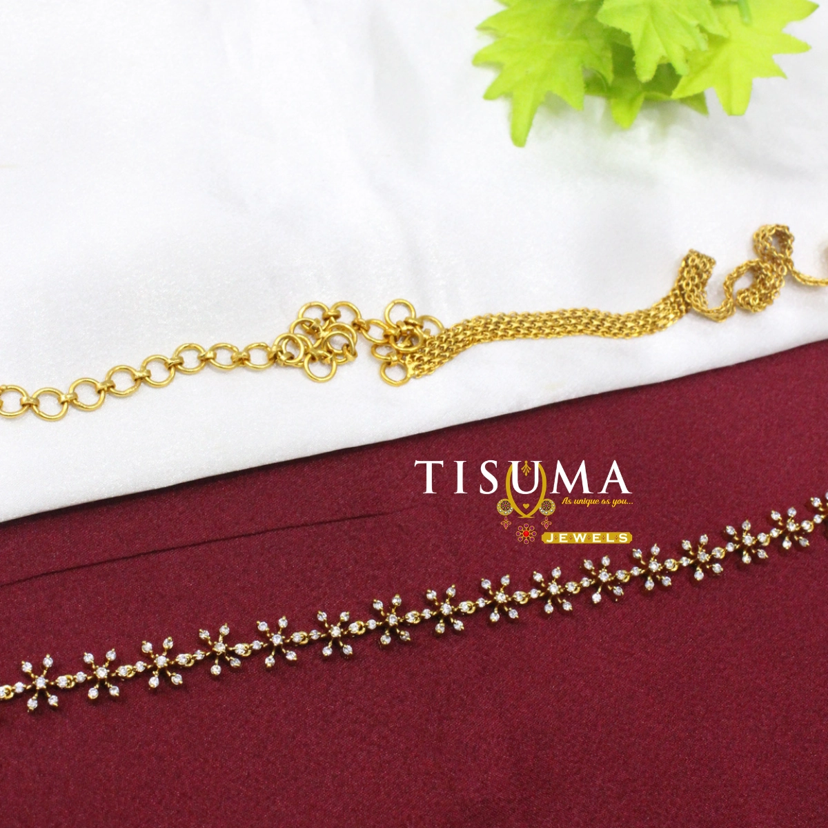 Gold-tone hip belt with sparkling clear stones in a floral cluster design