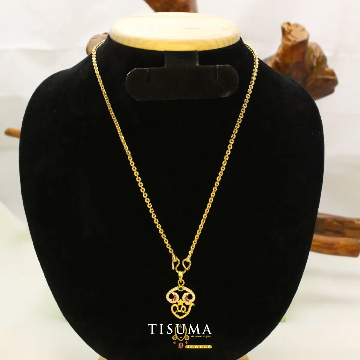 Traditional South Indian Gold Plated Sacred Lord Ganesha Tamil Om Combined Deity Motif Pendant with Cable Link Chain for Women and Men