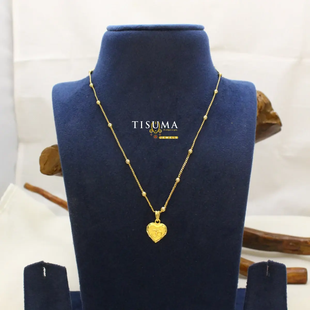 Traditional One Gram Micro Gold Plated Sacred Heart Om Motif Dollar Pendant with Station Ball Bead Chain for Women