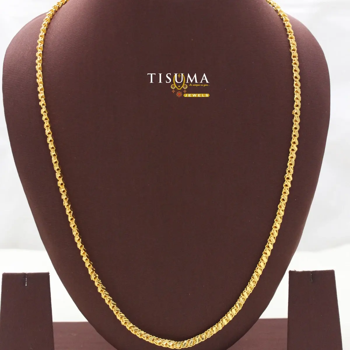 Traditional South Indian Micro Gold Plated Diamond-Cut Textured Wheat Link Daily Wear Chain for Men and Women