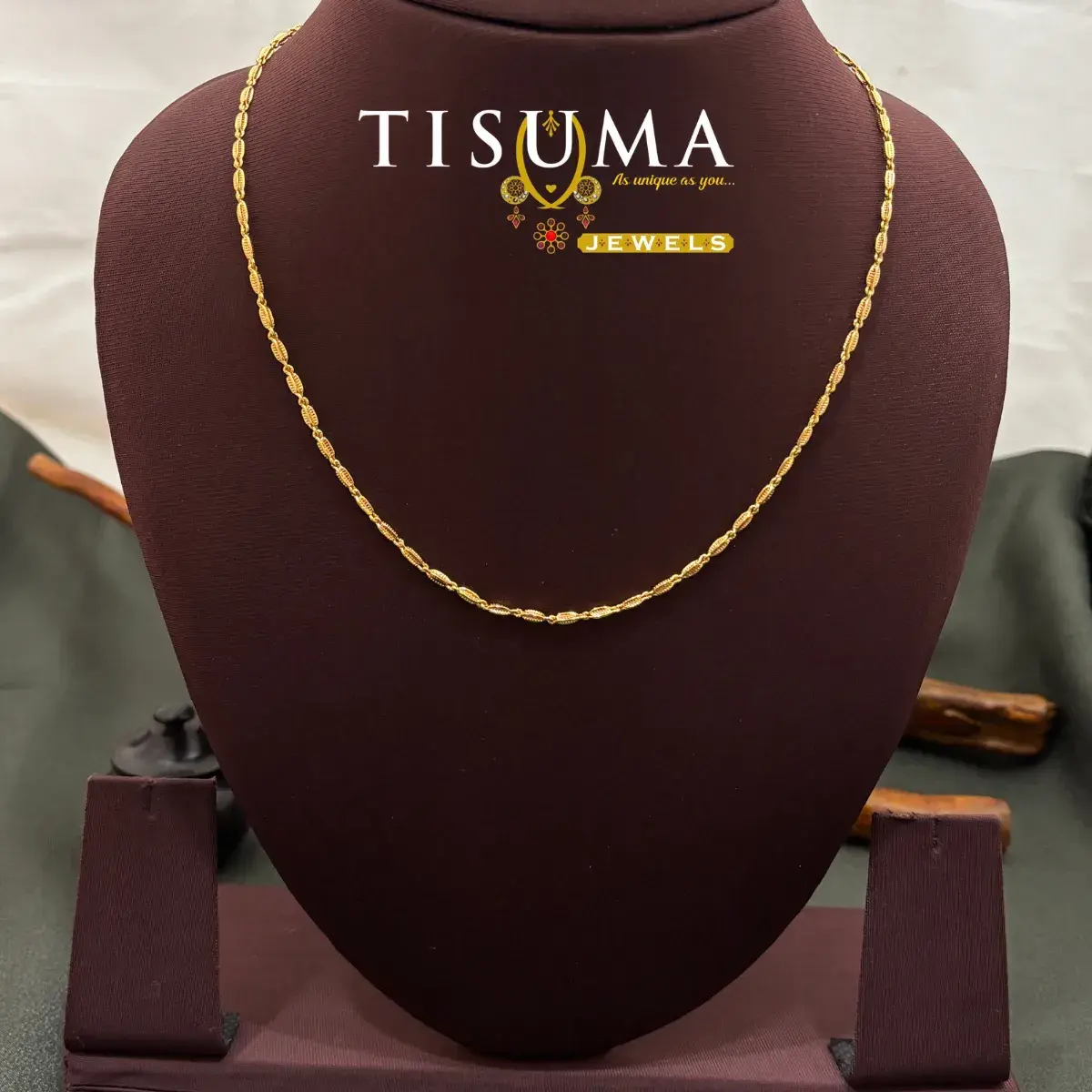 Traditional South Indian Micro Gold Plated Diamond-Cut Twisted Singapore Wave Rope Daily Wear Neck Chain for Women