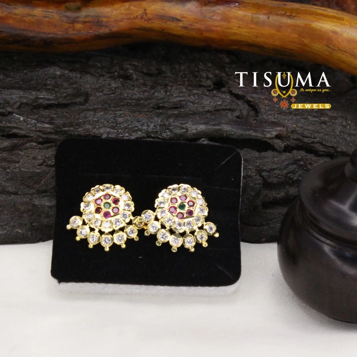 Multicolour AD Stone Traditional Stud Earrings