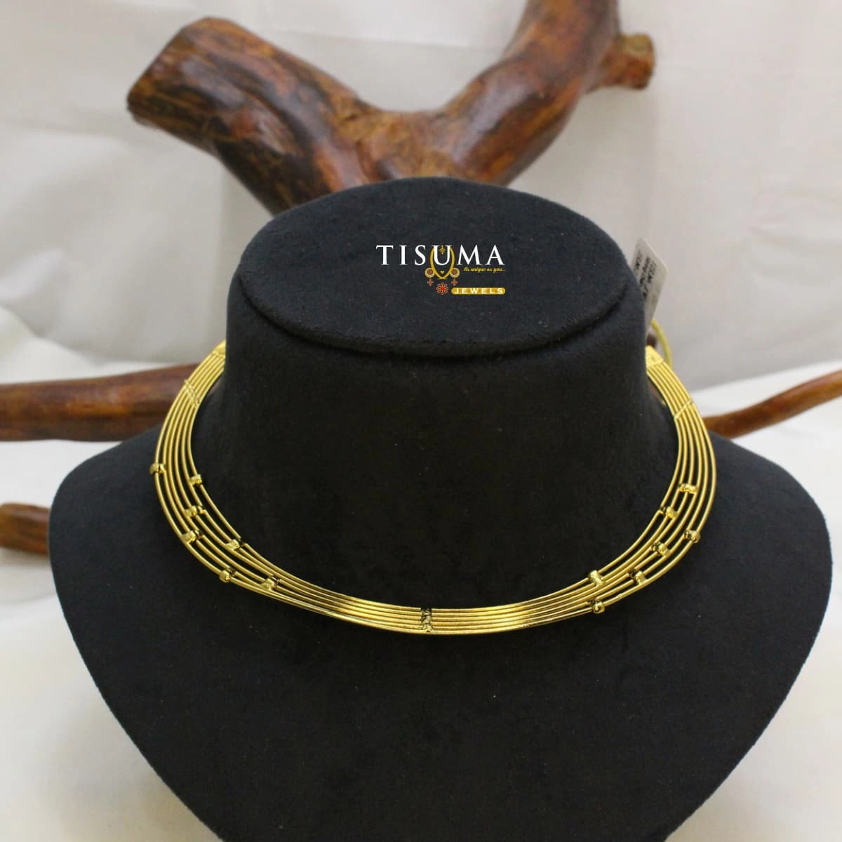 Traditional gold-finish multi-strand necklace with sleek parallel wire design | Tisuma Jewels