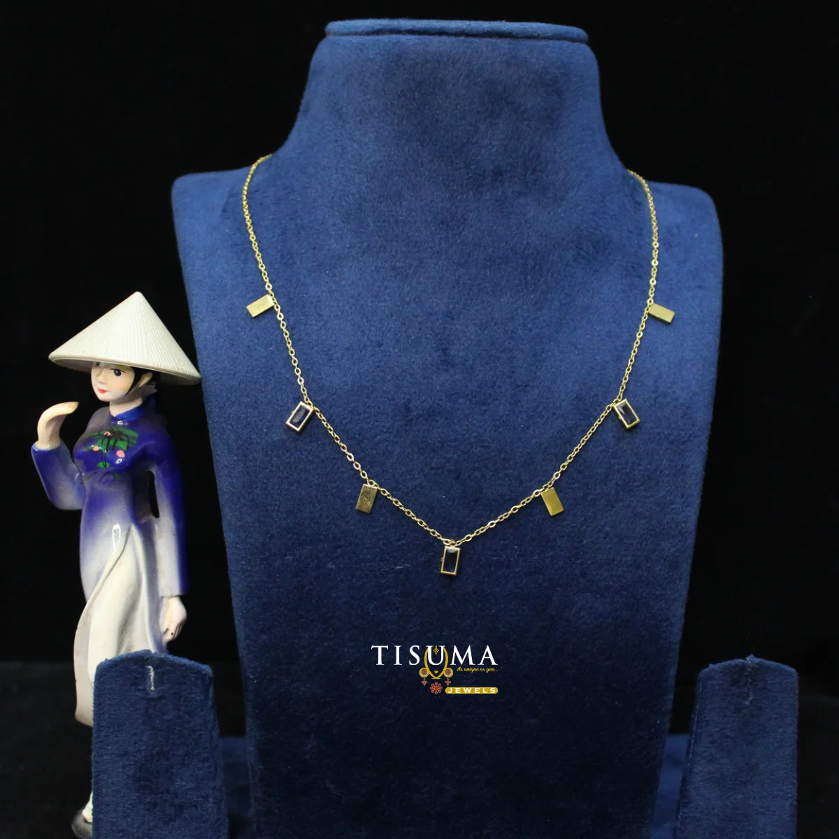 TISUMA JEWELS gold-tone geometric necklace with rectangular decorative charms
