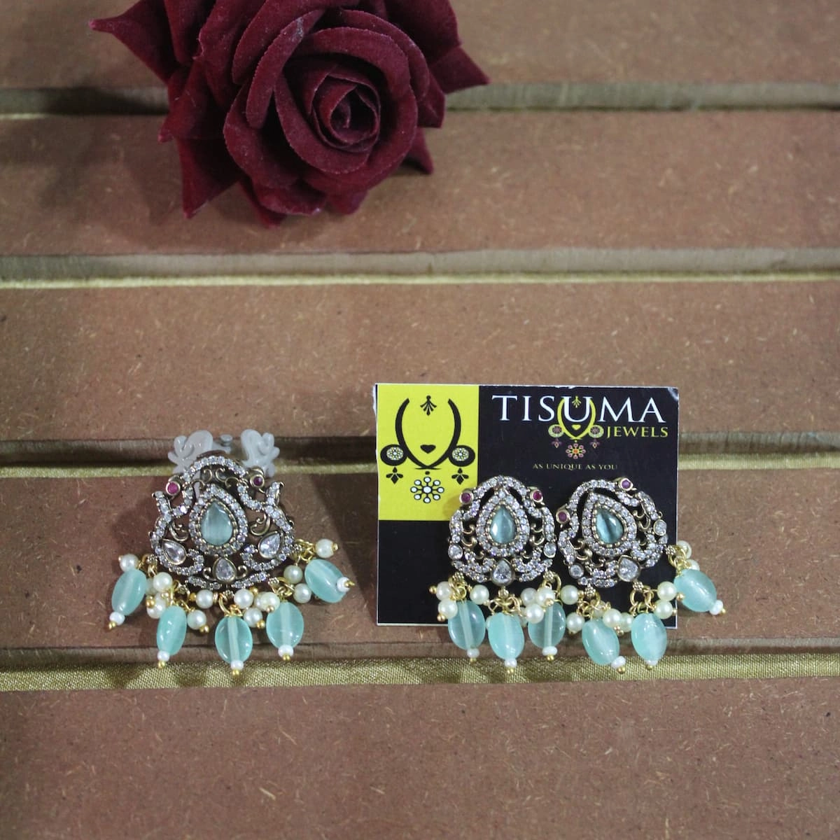 Traditional Stone-Studded Pendant Set with Pearl & Bead Drops