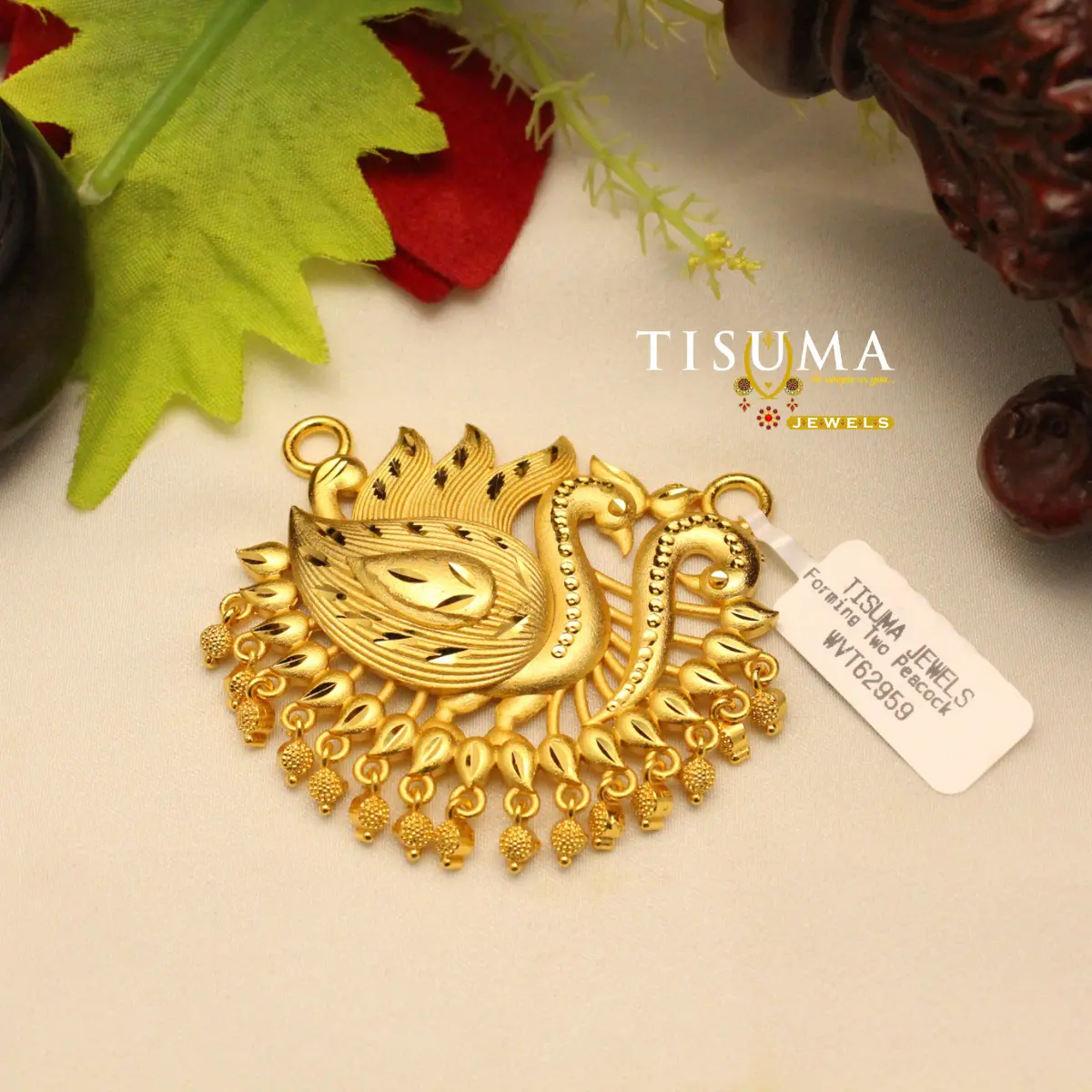 TISUMA Jewels traditional gold finish peacock design forming dollar pendant TS-PDT-033