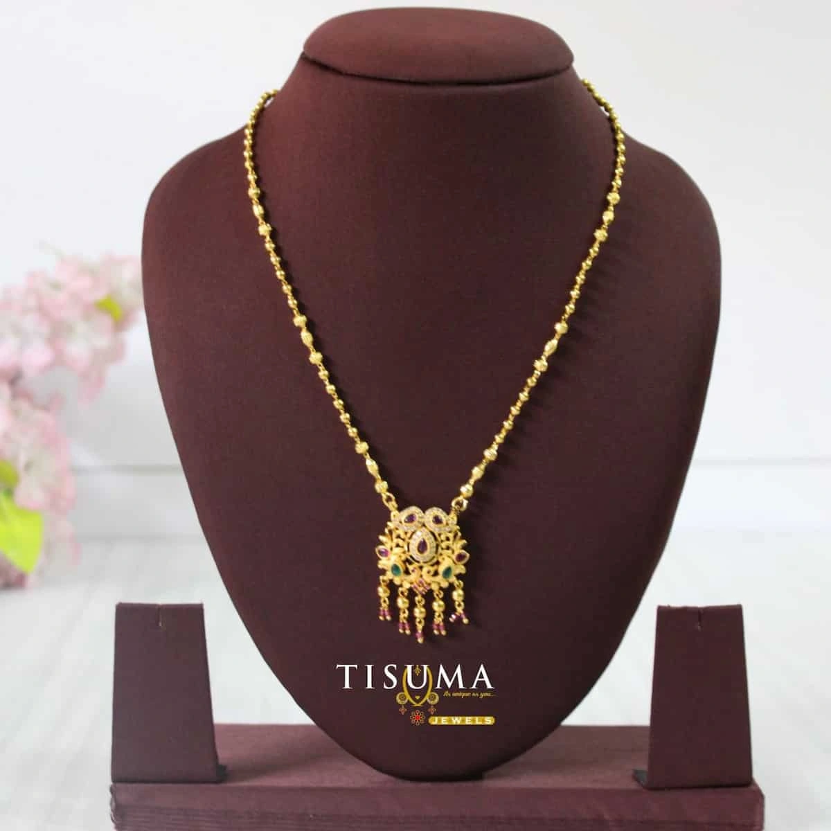 One gram gold-forming ball chain with traditional multicolour stone pendant