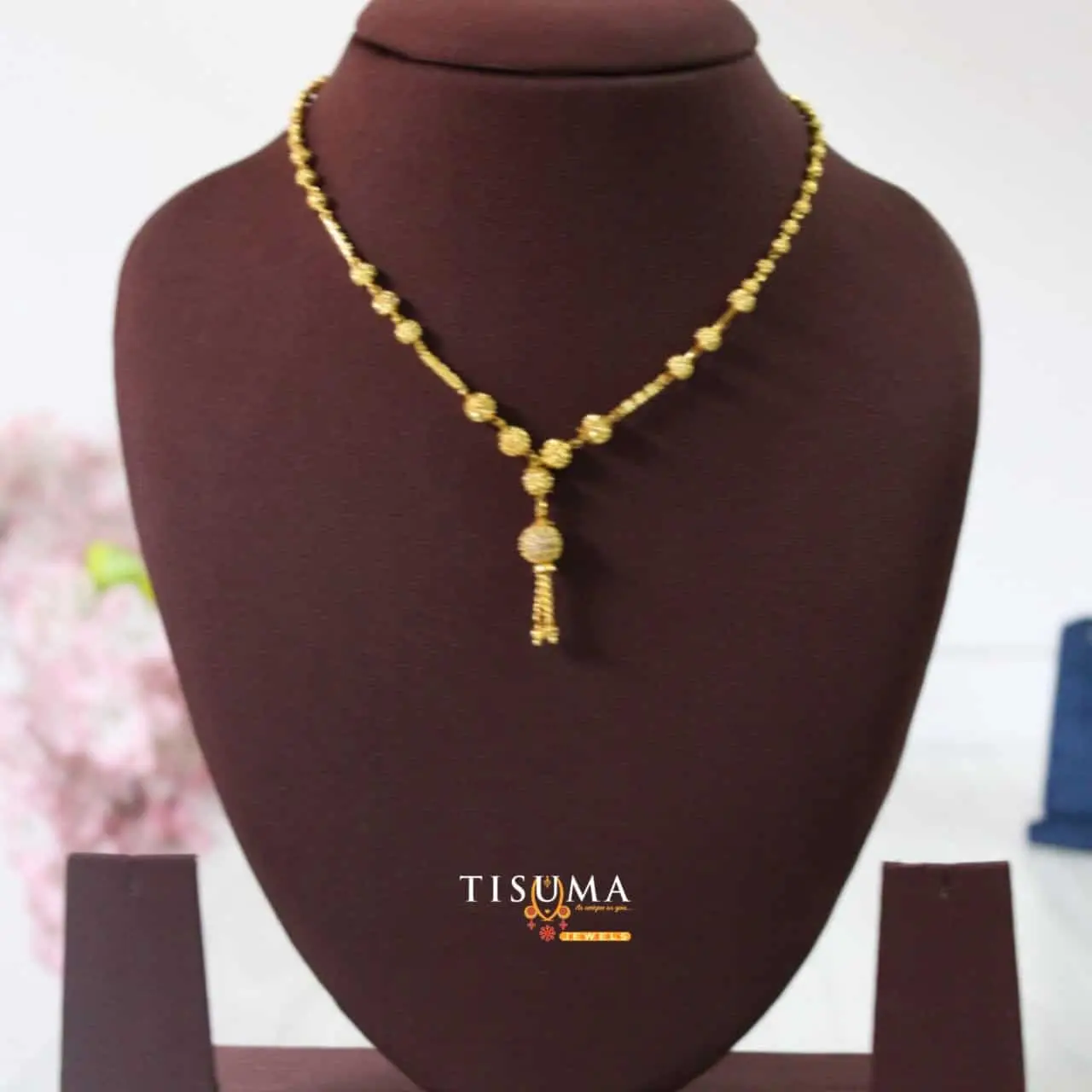 Tisuma Jewels one gram gold forming chain with textured beads and centre drop pendant