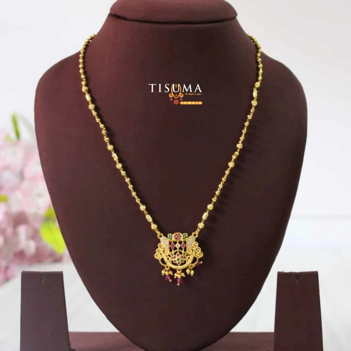 One Gram Gold Forming Chain with Multicolour Traditional Pendant