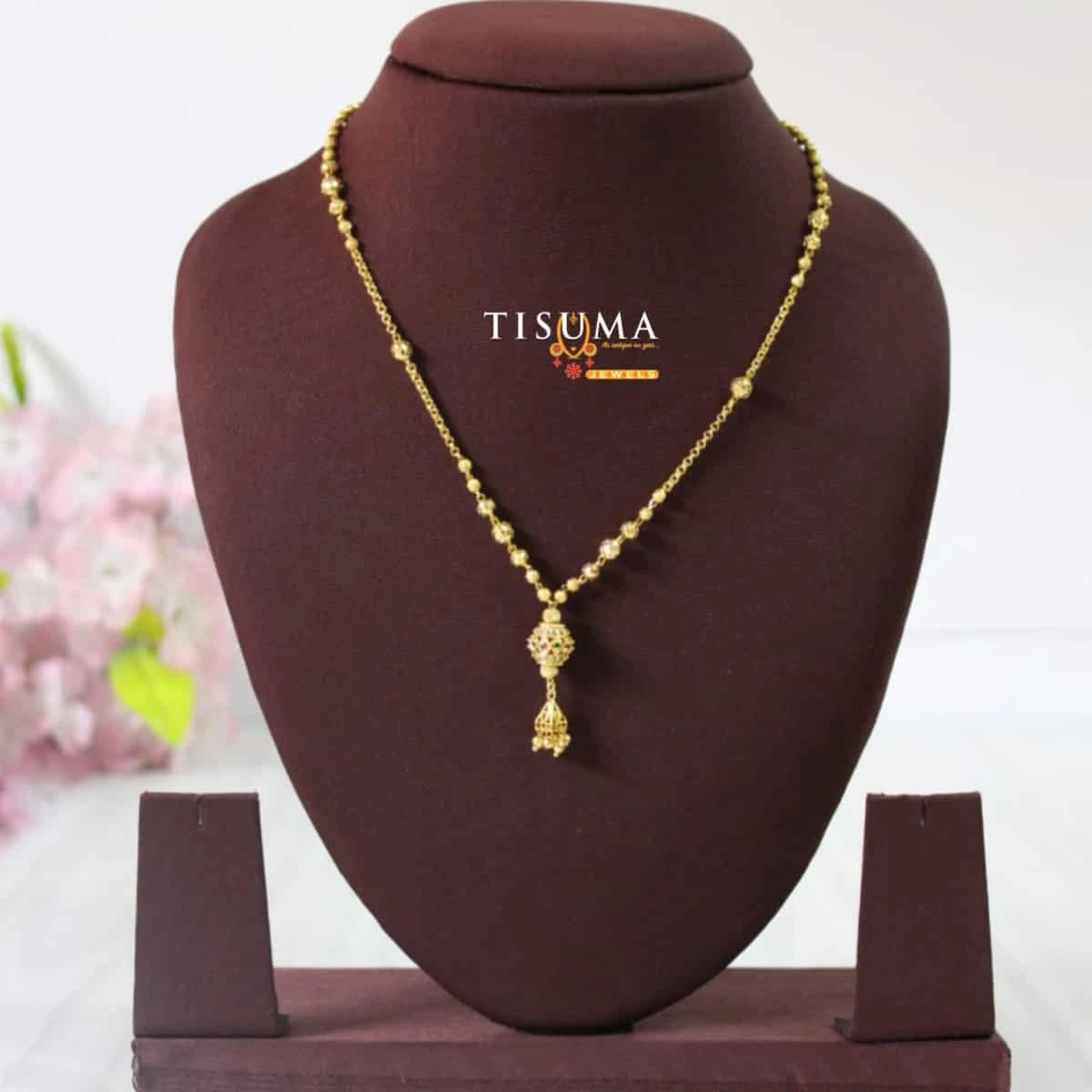 Tisuma Jewels one gram gold forming chain with multicolour bead drop pendant
